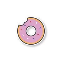 Donut patch. Doughnut with sprinkles. Color sticker. Vector isolated illustration