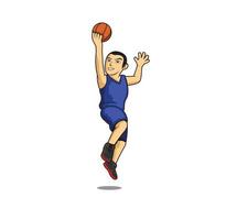 Ilustración de diseño de salto de personaje de dibujos animados de jugador de baloncesto vector