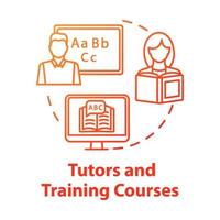 Tutors and training courses concept icon. Educational resources. Personal education, elearning tutorials. Extraclasses idea thin line illustration. Vector isolated outline drawing