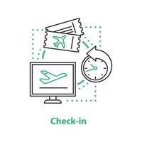 Airport check in concept icon. Boarding airplane idea thin line illustration. Vector isolated outline drawing