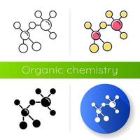 Atom modeling icon. Multicolored crystal structure. Molecular ball and stick model. Organic chemistry elements. Flat design, linear, black and color styles. Isolated vector illustrations