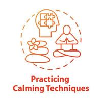 Practicing calming techniques concept icon. Relaxation and mental exercises. Meditation and yoga for reducing stress idea thin line illustration. Vector isolated outline drawing