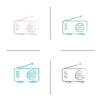 Radio hand drawn icons set. Color brush stroke. Isolated vector sketchy illustrations