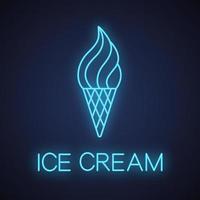 Ice cream cone neon light icon. Glowing sign. Vector isolated illustration