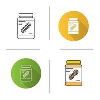 Peanut butter jar icon. Flat design, linear and color styles. Isolated vector illustrations