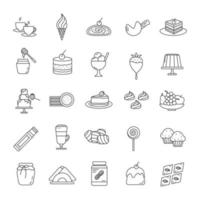 conjunto de iconos lineales de confitería. símbolos de contorno de línea fina. menú de la cafetería. dulces, tortas, bebidas calientes, postres. ilustraciones de contorno vectorial aislado vector