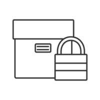 Secure delivery linear icon. Thin line illustration. Cardboard box with padlock. Contour symbol. Vector isolated outline drawing