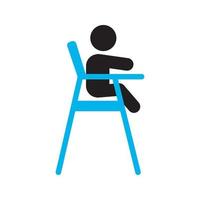 Child sitting in dining highchair silhouette icon. Children feeding chair. Isolated vector illustration