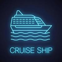 Cruise ship neon light icon. Ocean liner. Glowing sign. Vector isolated illustration