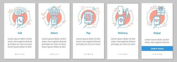 Online shopping onboarding mobile app page screen with linear concepts. Digital purchase graphic instructions. UX, UI, GUI vector template with illustrations