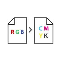 Color models conversion icon. RGB color model conversion to CMYK. Isolated vector illustration