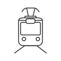 Tram linear icon. Thin line illustration. Tramcar, streetcar. Trolley car. Contour symbol. Vector isolated outline drawing