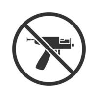Señal de prohibido con el icono de glifo de pistola perforante. Prohibición de los instrumentos para perforar las orejas. símbolo de silueta. espacio negativo. vector ilustración aislada