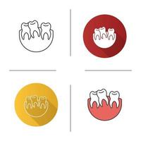 Crooked teeth icon. Malocclusion. Wisdom tooth problem. Flat design, linear and color styles. Isolated vector illustrations