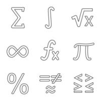 Mathematics linear icons set. Math symbols. Algebra. Thin line contour symbols. Isolated vector outline illustrations