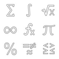 Mathematics linear icons set. Math symbols. Algebra. Thin line contour symbols. Isolated vector outline illustrations