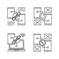 smartphone muestra conjunto de iconos lineales. error de sincronización, conexión y uso compartido de enlaces. símbolos de contorno de línea fina. ilustraciones de contorno vectorial aislado vector