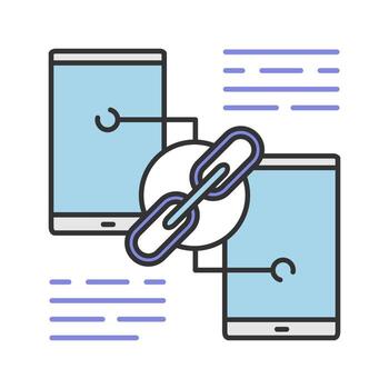 Link sharing color icon. Hyperlink. Data transfer. Phones connection. Isolated vector illustration