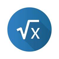 Square root of x flat design long shadow glyph icon. Mathematical expression. Vector silhouette illustration