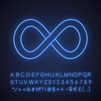 Infinity sign neon light icon. Lemniscate. Endless. Glowing sign with alphabet, numbers and symbols. Vector isolated illustration