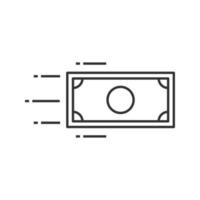 Flying dollar banknote linear icon. Thin line illustration. Fast payments. Quick money transaction. Contour symbol. Vector isolated outline drawing