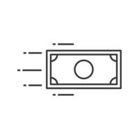 Flying dollar banknote linear icon. Thin line illustration. Fast payments. Quick money transaction. Contour symbol. Vector isolated outline drawing