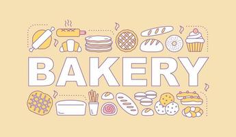 banner de conceptos de palabra de panadería. pastelería, repostería. idea de tipografía de letras aisladas con iconos lineales. ilustración de contorno vectorial vector