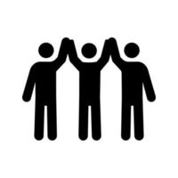 Charity organization glyph icon. Silhouette symbol. Unity in diversity. People holding hands up. Teamwork. Charitable foundation. Community. Friendship. Negative space. Vector isolated illustration