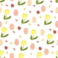 Seamless pattern with Easter eggs and flowers. vector