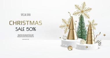 Realistic podium for winter and christmas design, sale. Greeting card, banner, poster, header for website vector