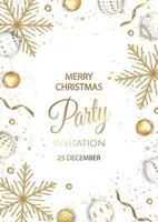 Merry Christmas Party invitation. Happy New Year card Decoration. Winter background. Seasonal holidays. vector