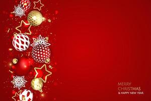 Merry Christmas and Happy New Year. Xmas background with Snowflakes and balls design. vector
