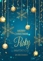 Merry Christmas Party invitation. Happy New Year card Decoration. Winter background. Seasonal holidays.