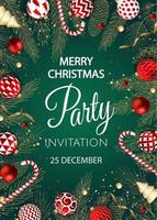 Merry Christmas Party invitation. Happy New Year card Decoration. Winter background. Seasonal holidays. vector