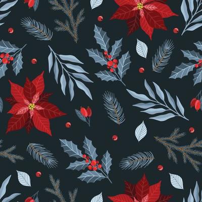 Xmas Seamless pattern with Christmas Tree Decorations, Pine Branches hand drawn art design vector illustration.