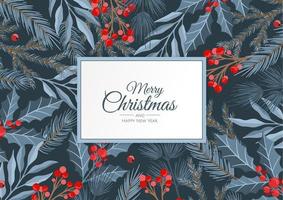 Christmas greeting cards with christmas florals and winter objects vector