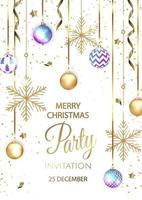 Merry Christmas Party invitation. Happy New Year card Decoration. Winter background. Seasonal holidays. vector