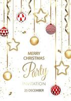 Merry Christmas Party invitation. Happy New Year card Decoration. Winter background. Seasonal holidays. vector