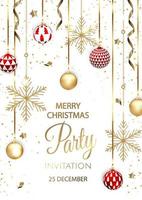 Merry Christmas Party invitation. Happy New Year card Decoration. Winter background. Seasonal holidays. vector