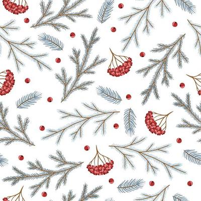 Xmas Seamless pattern with Christmas Tree Decorations, Pine Branches hand drawn art design vector illustration.