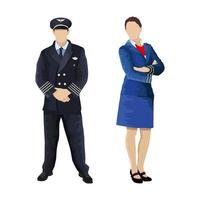 Pilot and stewardess in uniform on a white background - Vector