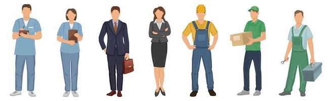 Set of 7 pcs people of different professions on a white background - Vector