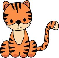 Vector lindo tigre de bebé rojo sentado pose. tigre bebé del doodle para la decoración del cuarto de niños. elemento aislado