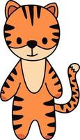 Vector cute red baby tiger standing pose. Doodle baby tiger for nursery decoration. Isolated element