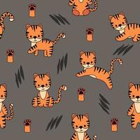 Patrón transparente de vector con tigres bebé lindo doodle. vivero de fondo sin fisuras y decoración. impresión para textiles, papel tapiz y otros