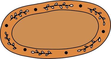 ilustración vectorial con plato de cerámica hecha a mano de color naranja. Artículos de cocina de cerámica con diseño de adornos de la naturaleza. alfarería hecha a mano vector