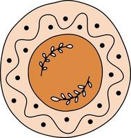 Vector illustration with orange handmade ceramic dish. Ceramic kitchen items with nature ornament design. Handmade pottery