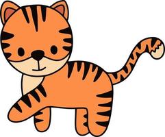 Vector cute red baby tiger standing pose. Doodle baby tiger for nursery decoration. Isolated element