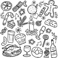 iconos de comida navideña. Doodle ilustración de vector de comida de Navidad