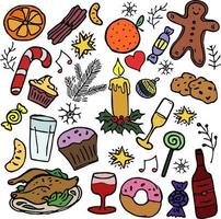 conjunto de iconos de colores de comida navideña. fondo de navidad vector